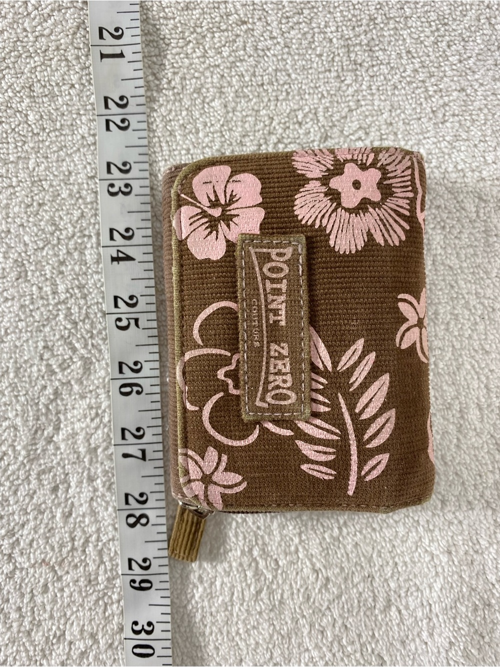 5/$25 Vintage Y2K Point Zero Brown Corduroy W Pink Flowers Tri Fold Wallet Retro - Picture 16 of 16